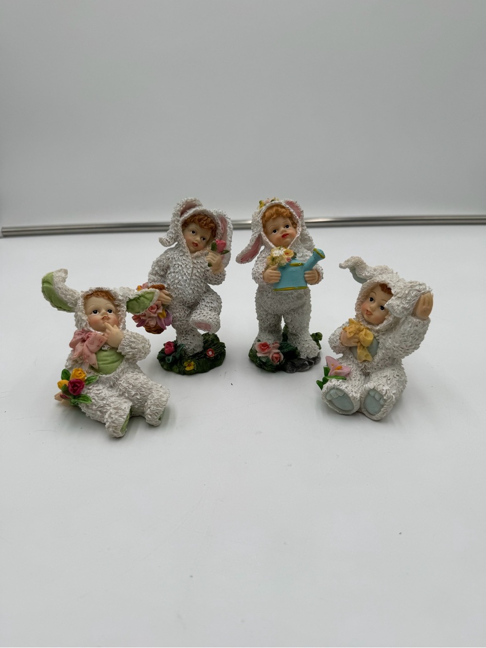 K’s Collection Bunny Child Resin Figurines Set of 4 Easter Spring Decor